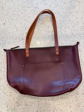 Classic Burgundy Leather Tote with Tan Shoulder Straps